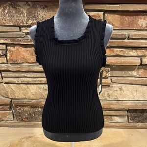 Gilli Ribbed Black Ruffle Stretch Knit Tank Top